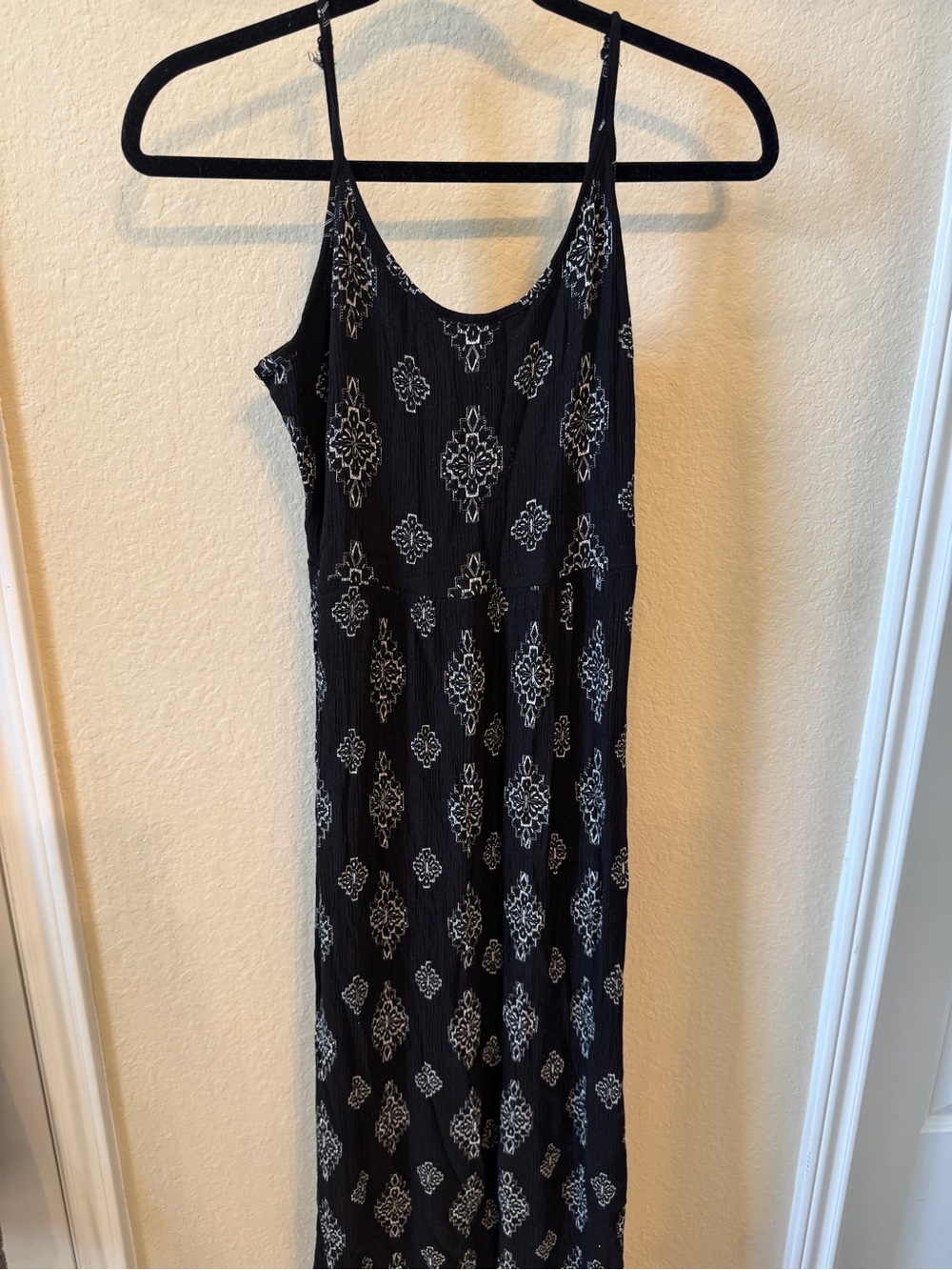 Black Printed Maxi Dress with White Medallion Pattern